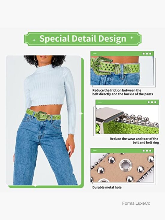 Rhinestone Crystal Studded Western Trendy Belt Unisex PU Leather Dressy main image 7